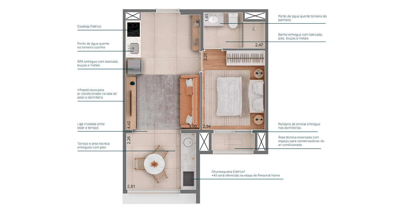 38 m² | 2 suítes