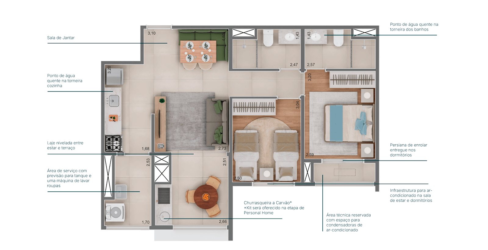64 m² | 2 dorms - 1 suíte 